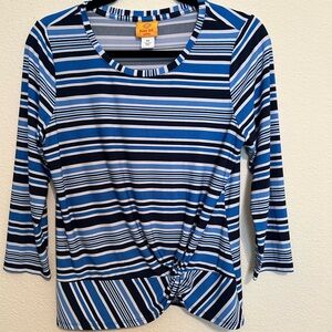 Ruby Rd. Petite Navy and White Striped Long Sleeve Top